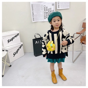 Cute yellow rabbit crossbody bag styled with trendy autumn outfit for young girls