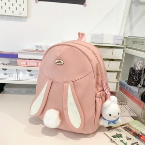 Cute Rabbit Ear Backpack Nylon Large Capacity Travel Casual Bag For Women Girls With Plush Pendant Sweet School Bag