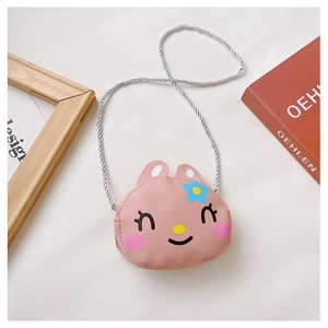 Pink cartoon bunny crossbody bag with cute floral details and silver twisted shoulder strap