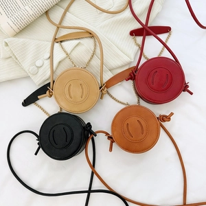 Kids Mini Round Shoulder Bag PU Leather Stylish Solid Color Crossbody Purse For Boys And Girls Daily Outfit Chic