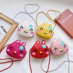 Kids Cartoon Rabbit Shoulder Bag Cute PU Leather Crossbody Purse With Flower Decor For Toddler Girls