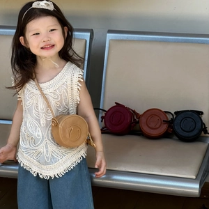 Kids minimalist round crossbody bag in khaki and assorted colors for stylish toddlers