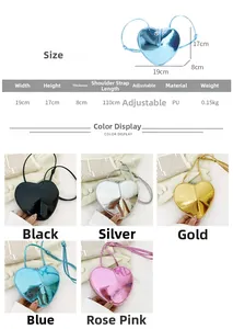 Tableau des tailles et dimensions détaillées pour le sac bandoulière cœur en PU laser