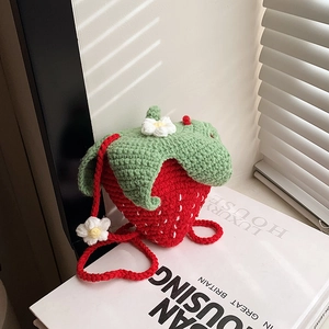 Sac Bandoulière En Crochet Tricoté À La Main En Forme De Fraise Mignon Mini Sac À Épaule Pour Femmes Filles Fruit