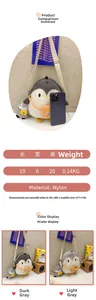 Detailed size specifications for cute penguin nylon crossbody bags for kids in gray colors