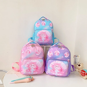 Cute Kids Mermaid Cartoon Backpack Nylon Gradient Color Breathable School Bag For Kindergarten Girls Preschool Outdoor