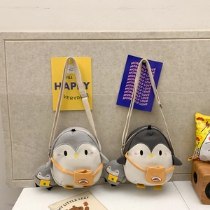 Penguin Cartoon Kids Shoulder Bag Nylon Canvas Crossbody Animal Shaped Small Mini For Boys Girls Kindergarten Gift