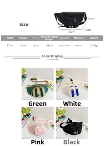 Detailed size chart and four-color display for kids nylon crossbody chest bag