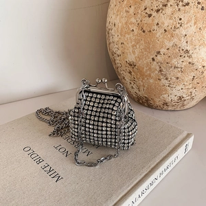 Girls Mini Rhinestone Evening Bag Sparkly Glitter Kids Crossbody Bag Metal Chain Kiss Lock Party Accessory Purse