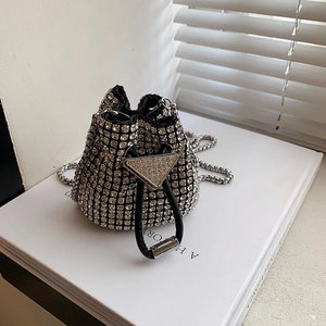 Borsa A Tracolla Mini Secchiello Per Bambini Con Strass Luccicanti Coulisse Borsa Con Catena In Metallo Per Ragazze