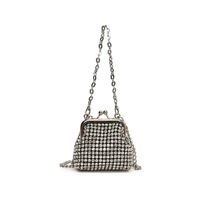 Sparkling silver rhinestone mini crossbody bag for kids with metallic chain strap