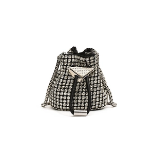 Mini borsa a secchiello con strass, chiusura a coulisse e catena argento per bimbi