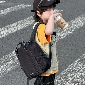 Leichter schwarzer Kordelzug-Rucksack für Kinder aus wasserfestem Nylon mit Modedesign