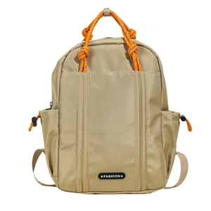 Leichter Kinder-Rucksack in Khaki mit Kordelzug und orangefarbenen Paracord-Griffen