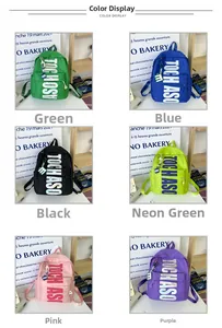Detailed grid view showcasing the school backpack in six vibrant colors with letter print