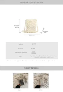 Detailed size chart for the handmade pearl crossbody bag showing dimensions and weight