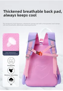 Detail of ergonomic breathable honeycomb mesh back and padded straps on pink schoolbag