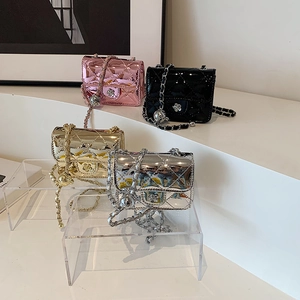 Kids Shoulder Bag Metallic PU Leather Quilted Crossbody Purse Flower Buckle Chain Strap For Girls Toddlers Fashionable