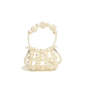 Elegant girls' pearl woven handbag with hollow grid design and round handle for summer