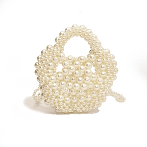Elegant mini pearl beaded handbag for girls with flower shape and pearl strap
