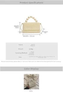 Detailed sizing chart for pearl woven crossbody bag with dimensions and strap length