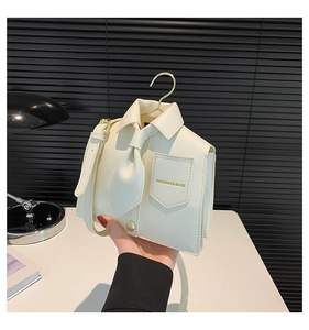 Creative white shirt style crossbody bag with lapel and tie detail and fashion print