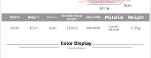 Detailed size specifications for the pink lace chain crossbody bag with bow decoration