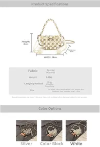 Detailed view of mini pearl beaded handbag showing chain strap and dimensions for children
