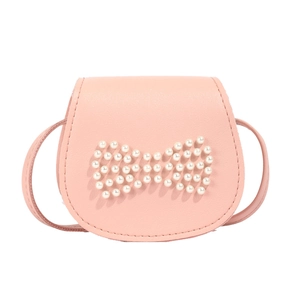 Mini sac bandoulière rose pour enfants avec nœud en perles et fine lanière en cuir