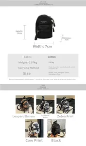 Detailed view of mini leopard print crossbody bag showing metal zipper and top hook