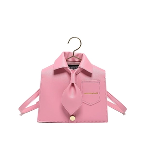 Pink shirt-shaped PU leather crossbody bag with tie decoration and gold hooks