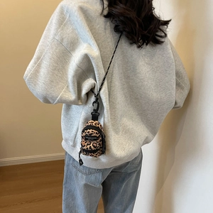 Mini leopard print crossbody bag for girls with adjustable sports lanyard strap