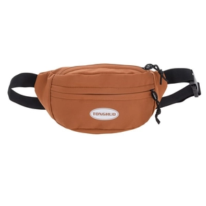 Marsupio sportivo marrone minimalista per bambini con tracolla regolabile e logo
