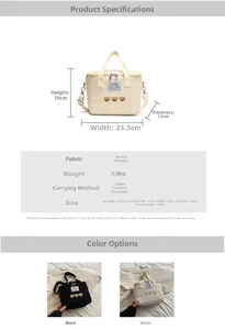Detailed size chart with 23.5cm width and weight specs for the cute bear diaper bag