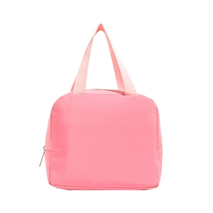Pink insulated canvas lunch tote bag with durable nylon handles and zipper closure