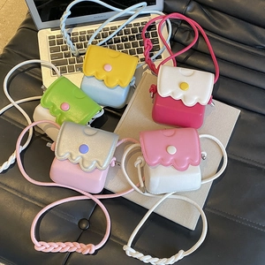 Sac Bandoulière Mini Pour Enfants Bordure Vague Bloc De Couleur Cuir PU Petite Pochette Épaule Pour Petits Filles Garçons