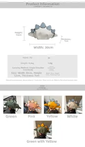 Detailed dimension chart and material specs for the creative dinosaur PU crossbody bag