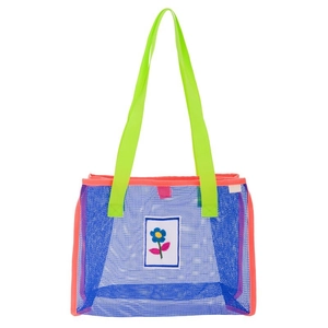 Sac à bandoulière en maille bleue pour enfants avec bordure orange et fleur