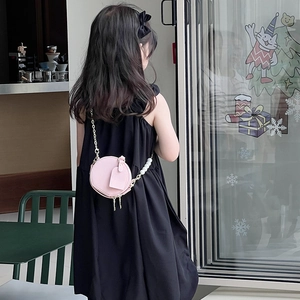 Petit sac rond rose pour enfant avec bandoulière en perles et double fermeture éclair