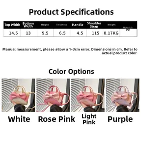 Detailed size chart and dimensions for kids' mini PU leather bow shoulder bag