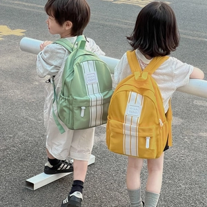 Kids color-block striped backpack with large capacity for school and outdoor travel