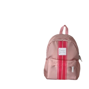 Pink and red contrast school backpack for kids with front zip pocket and side pockets