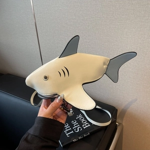 Sac À Bandoulière En Cuir PU Forme Requin Design Animal Dessin Animé Créatif Pour Femmes Filles Fermeture Éclair