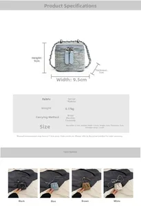 Spécifications de taille pour mini sac à rivets avec dimensions et options de couleur