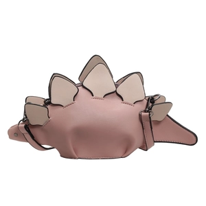Cute pink 3D dinosaur crossbody bag for women with creative stegosaurus bone plate design