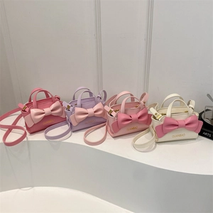 Kids Girls Mini Shoulder Bag PU Leather Large Bow Crossbody Handbag With Adjustable Strap Cute Fashion Daily Use