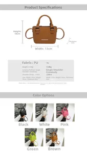 Detailed size specifications and color options for the mini PU leather crossbody bag
