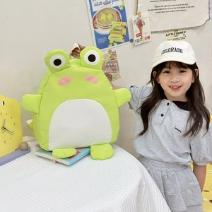 Cute green frog backpack for kids featuring cartoon eyes and lightweight fabric design