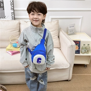 Kids blue and white crossbody chest bag with adjustable strap and stylish letter print