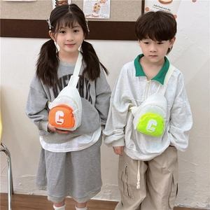 Kids trendy canvas chest bags with colorful zip pockets and C-letter patch detail